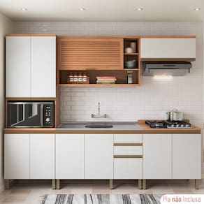 Cozinha Completa Macadâmia 10 Portas 3 Gavetas Freijó/Branco 914422 - Thela