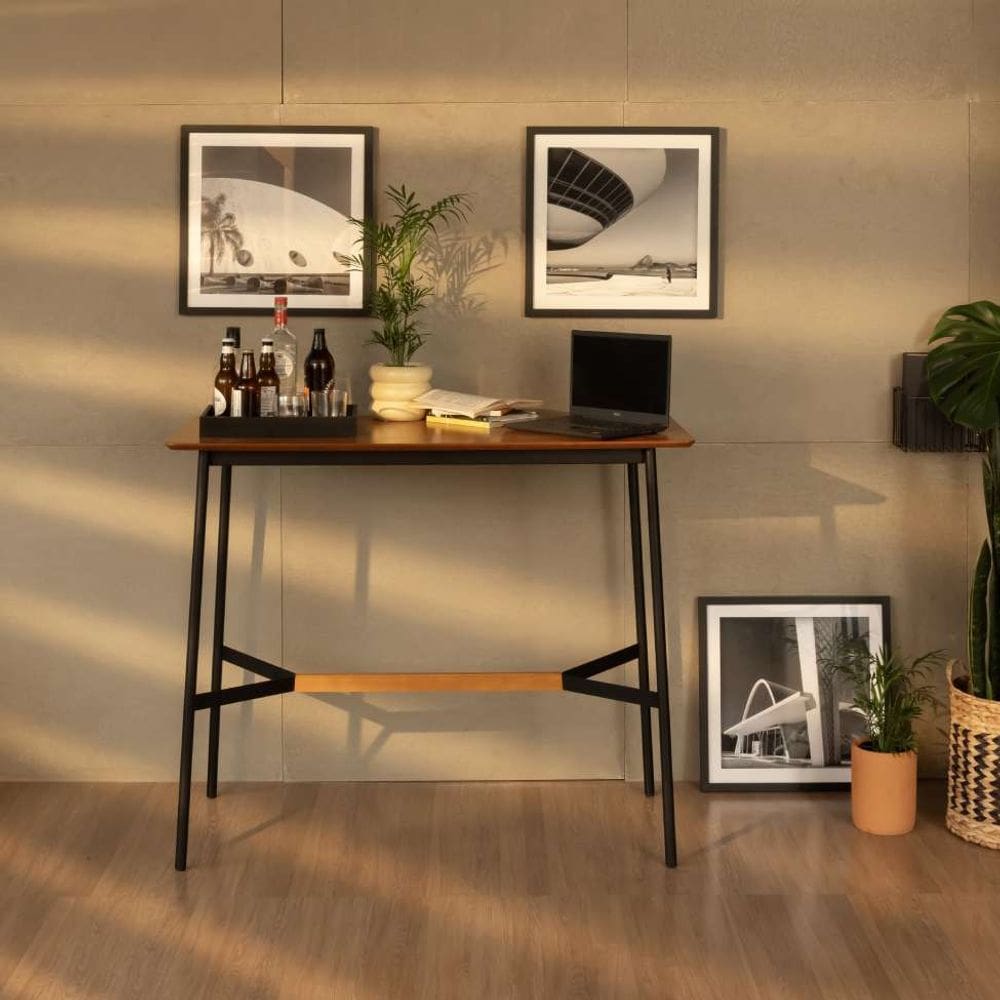 mesa bistrô retangular com tampo mdf denver preta e amêndoa 120 cm