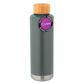Garrafa Térmica Em Inox E Bambu 640 Ml Warm Topget - Cinza