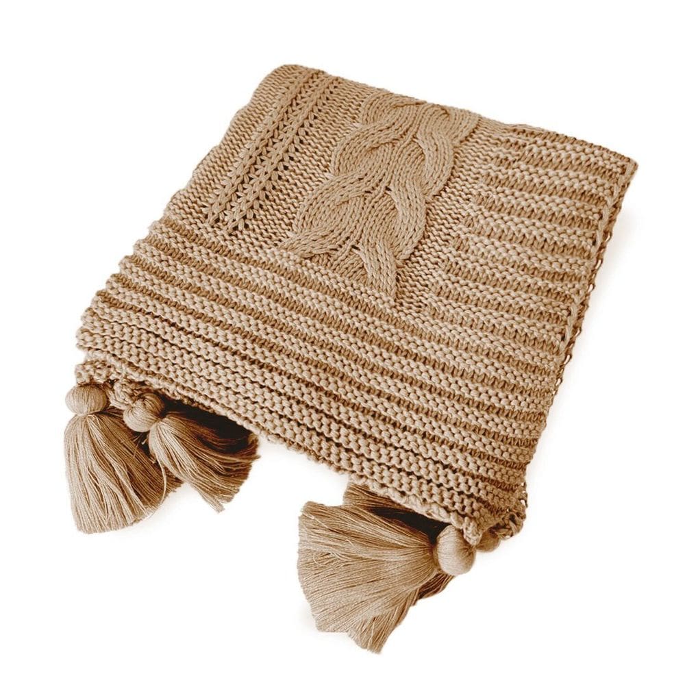 Manta Peseira de Tricot 90x180 Cm com Tassel - Trançada Castor