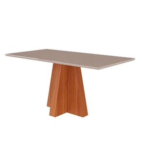 mesa de jantar retangular com tampo de vidro patricia cinamomo e off white 160 cm
