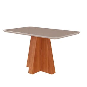mesa de jantar retangular com tampo de vidro maite cinamomo e off white 130 cm