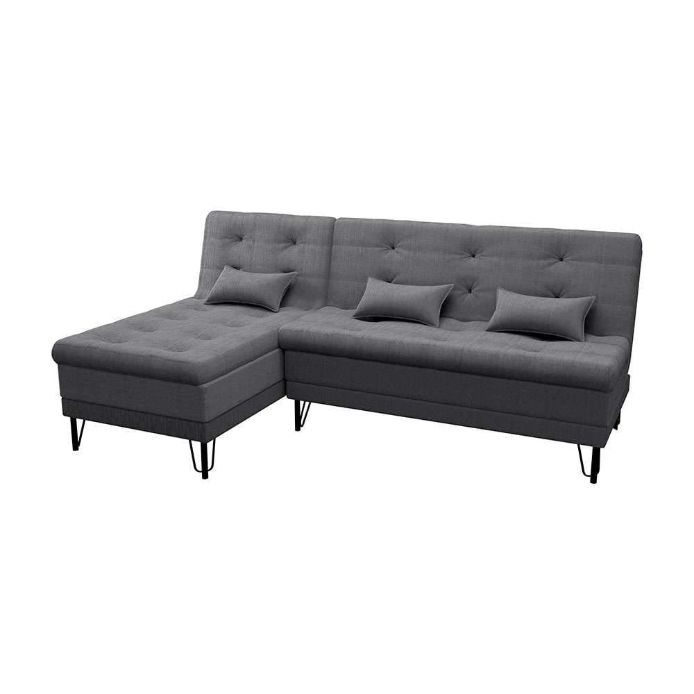 sofá-cama casal 3 lugares com chaise nice suede cinza
