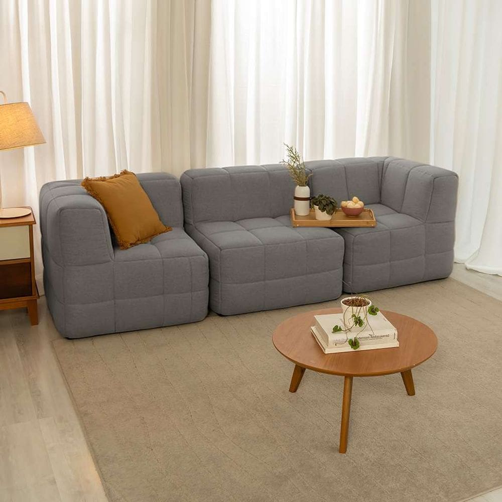 sofá guldi popup com 2 módulos canto e central linho cinza