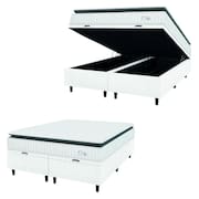 Cama Box Baú Colchão Casal King Molas Ensacadas City Pillow Top 193x203x64cm Linho Branco / Cinza Hellen - Suporta até 110kg por Pessoa