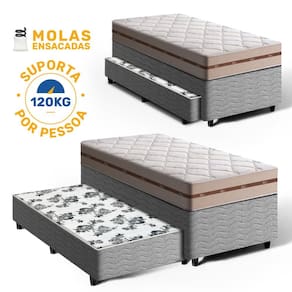 Cama Box com Colchão de Molas Ensacadas Solteiro Anjos Classic + Auxiliar de Espuma Unique Solteiro 88cm