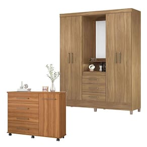 Cômoda Flora e Guarda Roupa Casal Capelinha Pérsia Amêndola Touch - Demóbile