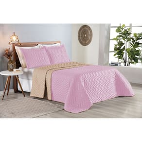 Colcha Cobre Leito Cama Queen 3 pç Dupla Face Duas Cores Acolchoado Microfibra