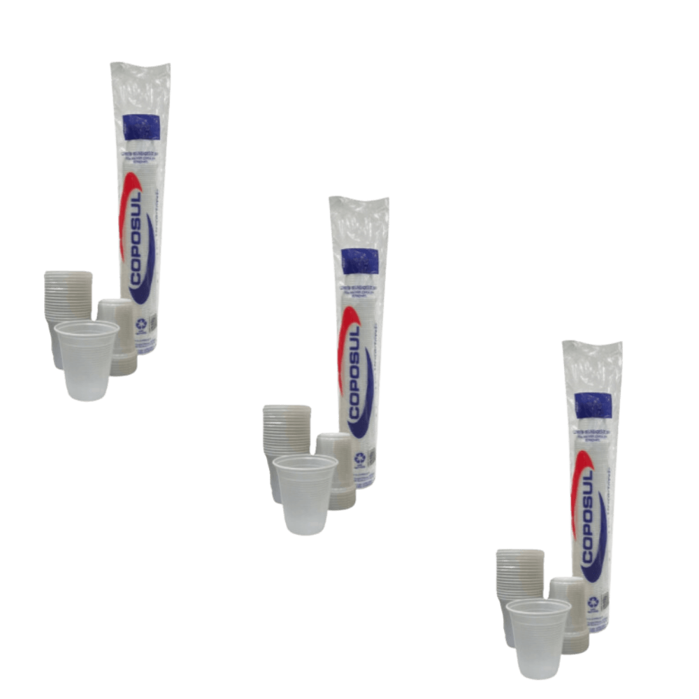 Kit 3 Pacotes Copo 180ml Coposul PS Branco Com 100 Unidades