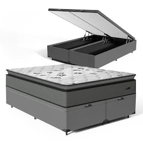 Cama Box Baú com Colchão Resistence Espuma D33 Pillow Top Queen 158cm