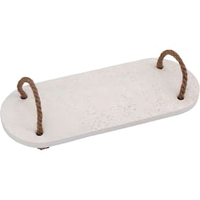 BANDEJA DECORATIVA PARA SEVIR LAVABO ALÇA FIBRA MARMORE 1x14x34cm BRANCO