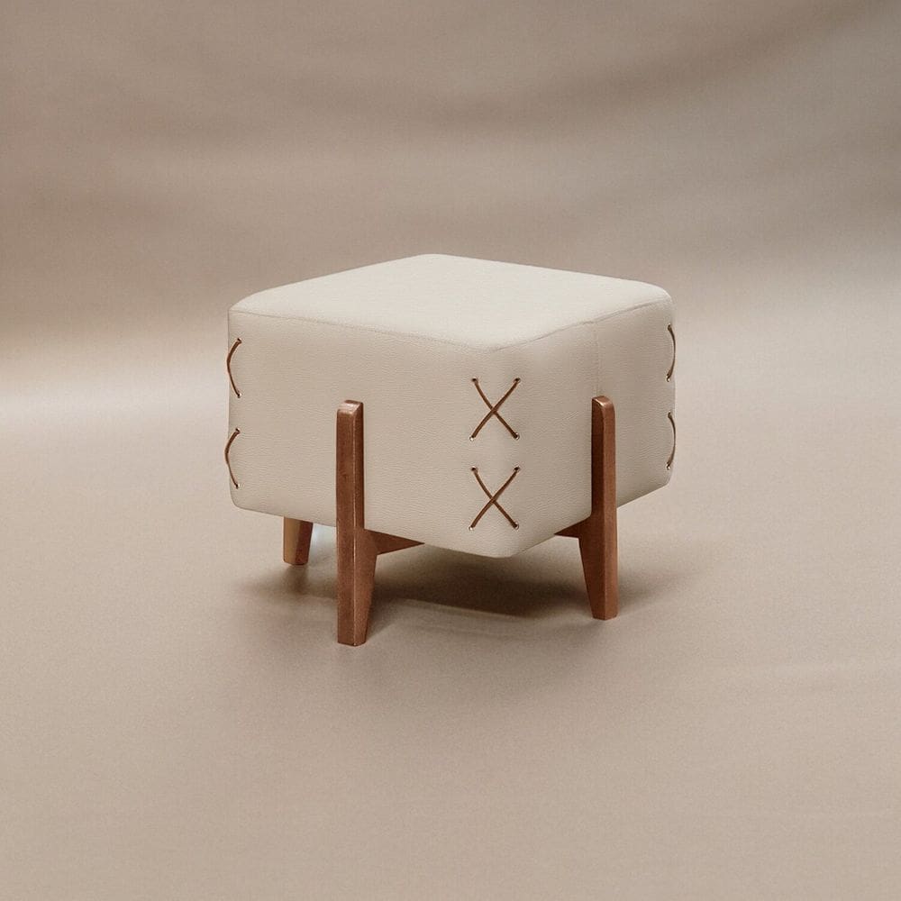 Puff Banqueta Madeira Maciça Eros Luxo Off White