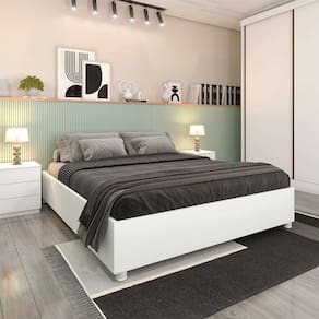 base para cama box casal mônaco com 2 mesas de cabeceira veronna 3 gv neve