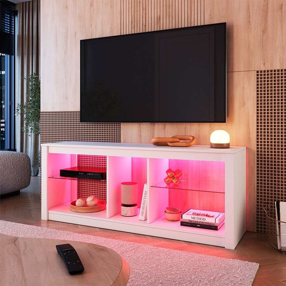 rack para tv até 55 polegadas com led leo branco 136 cm