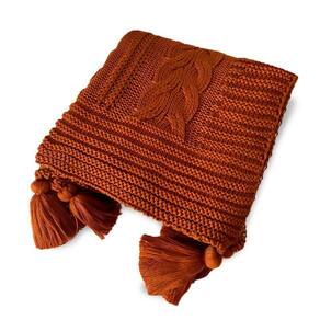 Manta Peseira de Tricot 90x180 Cm com Tassel - Trançada Terracota