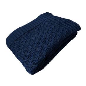 Manta Peseira de Tricot 90x180 Cm - Colméia Azul Marinho