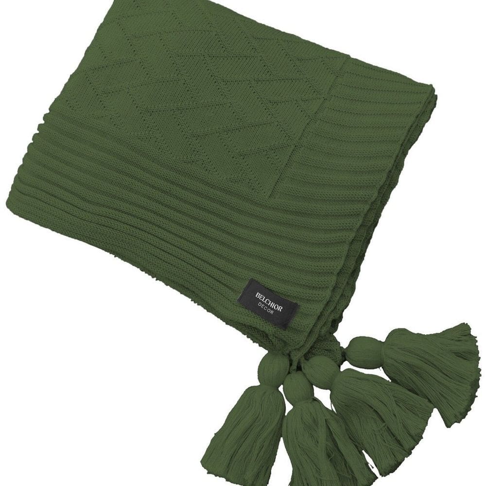 Manta Peseira de Tricot 90x180 Cm com Tassel Link Verde Militar
