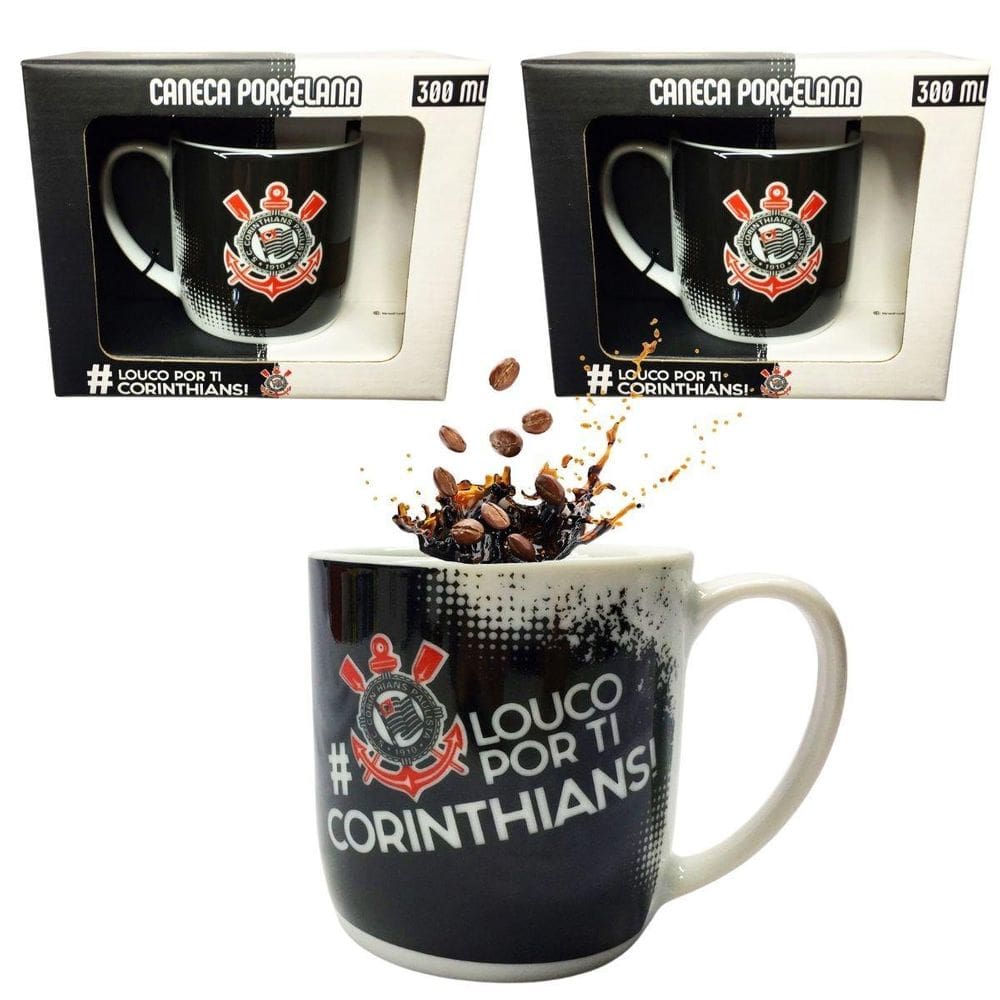 Kit 2Un Caneca Xicara Porcelana Preto Premium 300Ml Café