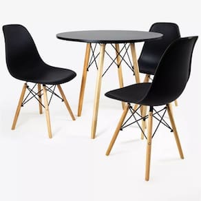 Mesa Redonda Eiffel P/ Sala 80cm E 3 Cadeiras Charles Eames