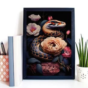 Quadro Decorativo Cobra Com Flores 45X34Cm