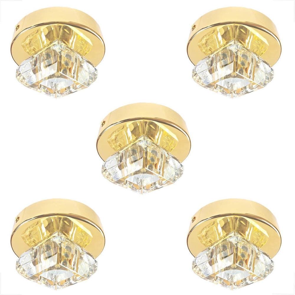 Kit 5 Spot Cristal Sobrepor Plafon Dourado Brilhoso G9 Bet46