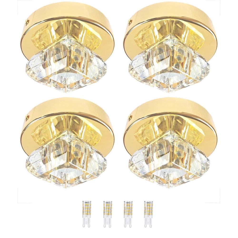 Kit 4 Spot Cristal Redondo Sobrepor Dourado Corredor Bet46 +
