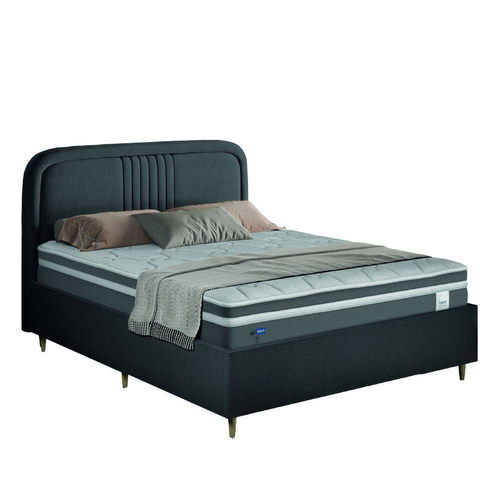 Conjunto Base Cama Box Casal Queen Desmontável e Cabeceira Chicago Suede Grafite Dobuê - Grafite