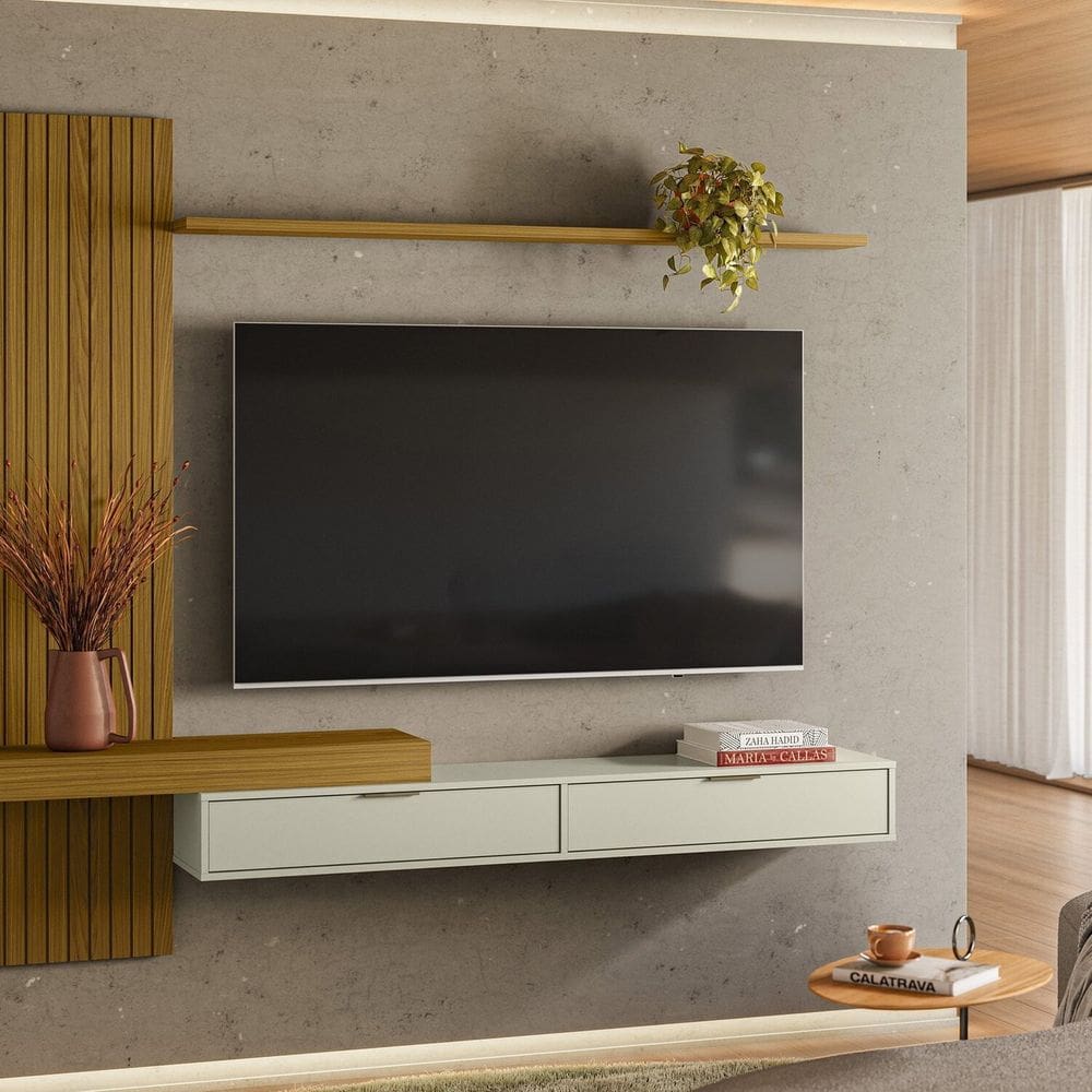 Painel para Tv até 65 Polegadas Italy Ripado Frizz Cedro/ Off White