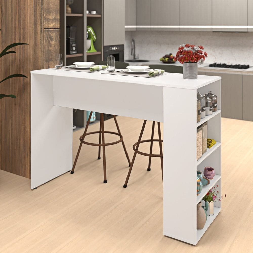 Bancada Cozinha Internacional Gourmet com Prateleiras Branco