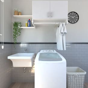 Armário Suspenso para Lavandeira com Suporte para Cabides Branco/Cinza Cristal