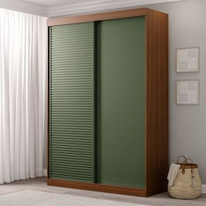 Guarda-roupa Solteiro 2 Portas 1 Porta Ripada Samambaia Cabecasa Freijó/Verde