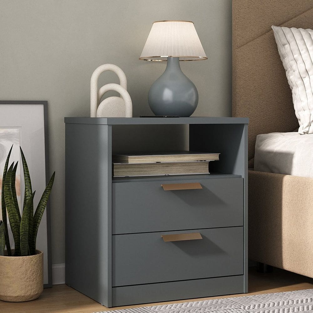 Mesa de Cabeceira Divino 2 Gavetas 100% Mdf Cinza