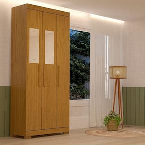 Guarda-roupa Solteiro 82,60cm 3 Portas com Espelho 100% Mdf Papoulas Espresso Móveis Cinamomo
