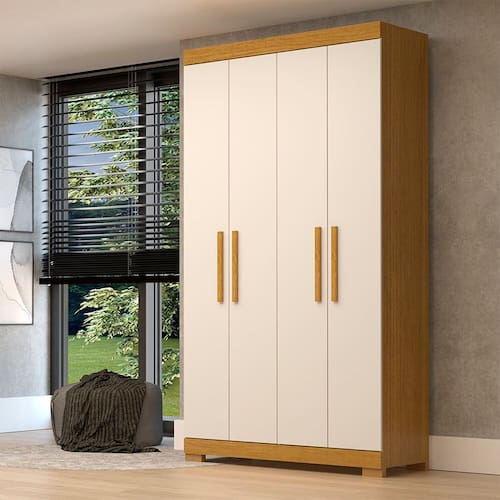 imagem-Guarda-roupa Solteiro 109,80cm 4 Portas 100% Mdf Papoulas Espresso Móveis Cinamomo/Off White