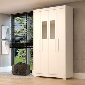 Guarda-roupa Solteiro 109,80cm 4 Ptas com Espelho 100% Mdf Papoulas Espresso Móveis Branco