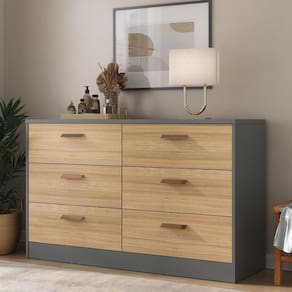 Cômoda Divino 6 Gavetas 100% Mdf Moderno Cinza/Olmo