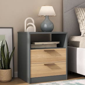 Mesa de Cabeceira Divino 2 Gavetas 100% Mdf Cinza/Olmo