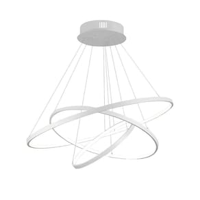 Lustre Led Pendente Moderno 3 Arcos Anéis 60Cm - Branco