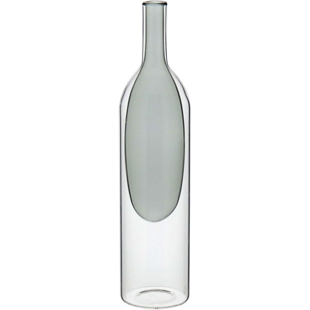 Vaso Decorativo Enfeite Casa Garrafa Vidro Cinza 29x7x7cm