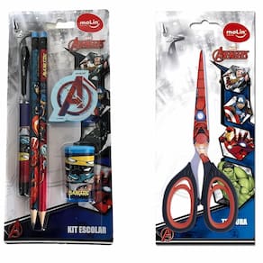Kit Material Escola Lapis Caneta Apontador Tesoura Avengers