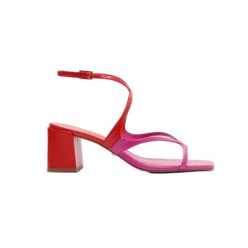 Sandália Vermelha Couro Rosa Salto Médio Casas Bahia
