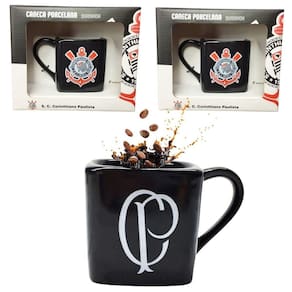 Kit 2Un Caneca Porcelana Xícara Quadrada 220Ml Café Preto