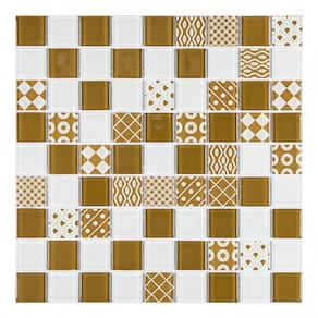 Pastilha de Vidro Mesclada 30cm x 30cm Patchwork Glass Mosaic Placas Branco/Marrom