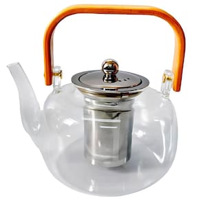 Chaleira De Vidro Com Infusor Inox E Alça De Madeira 1 Litro