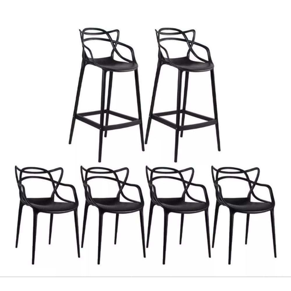 Kit Alegra 4 Cadeiras + 2 Banquetas Altas Ana Maria Cor da estrutura da cadeira Preto