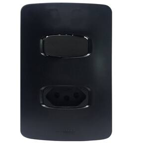 Conjunto Interruptor Simples + 1 Tomada 10A Gracia Maxx Alumbra Preto