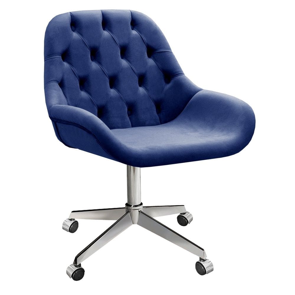 Poltrona Giratória com Rodízio Cadeira Decorativa Sala, Escritório, Recepção Lua Azul Marinho