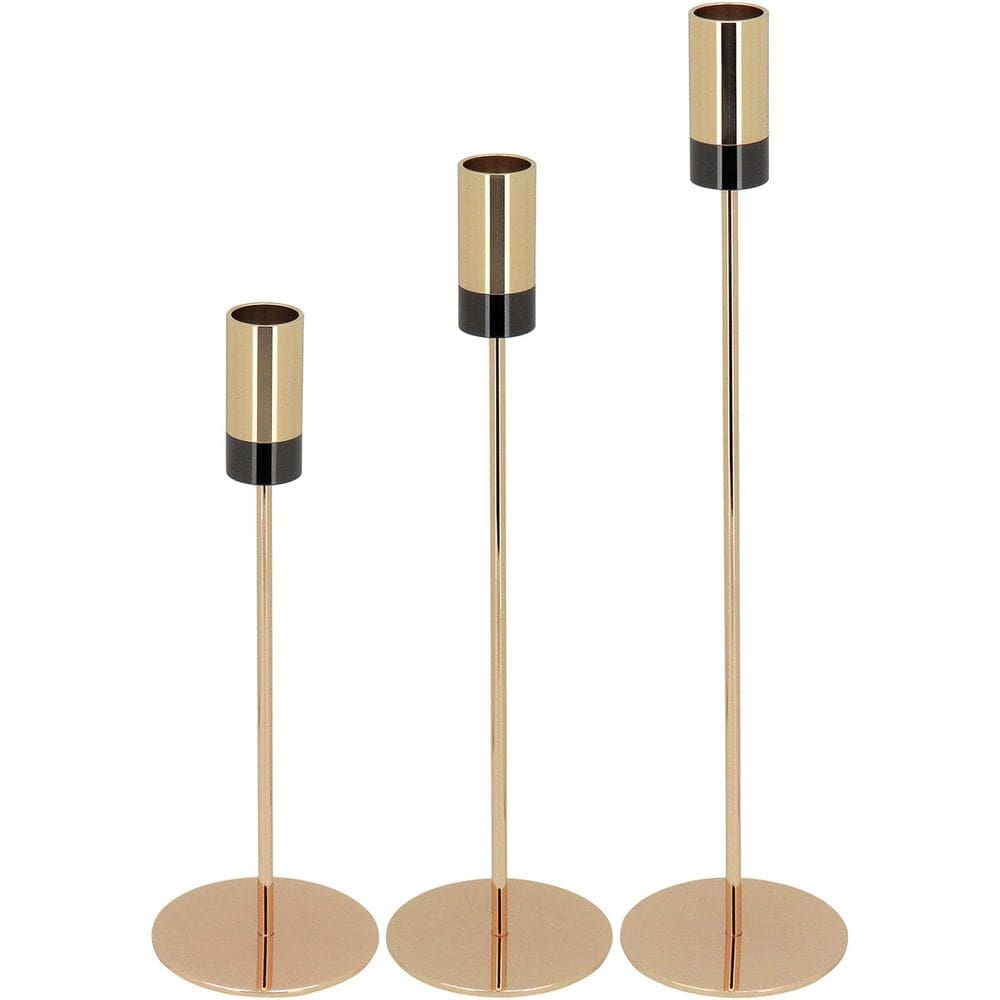 Jg 3Pç Castiçal Metal Dourado Decorativo Porta Vela