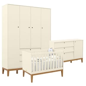 Quarto de Bebe Unique 4 Portas com Cômoda Sapateira Off White Eco Wood – Matic