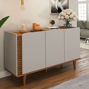Balcão Buffet Elegance Ripado 3 Portas Cinamomo/Off White - Panorama Móveis